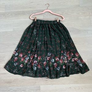 Dark Green Zara Floral Midi Skirt